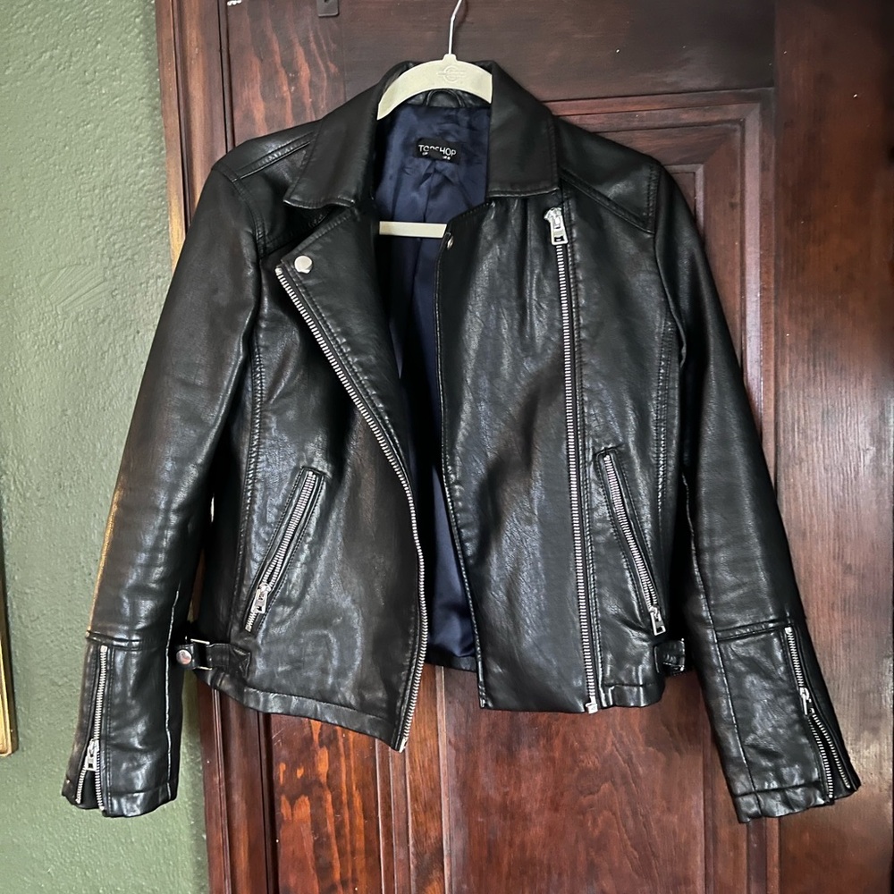 Topshop Black Leather Moto Jacket